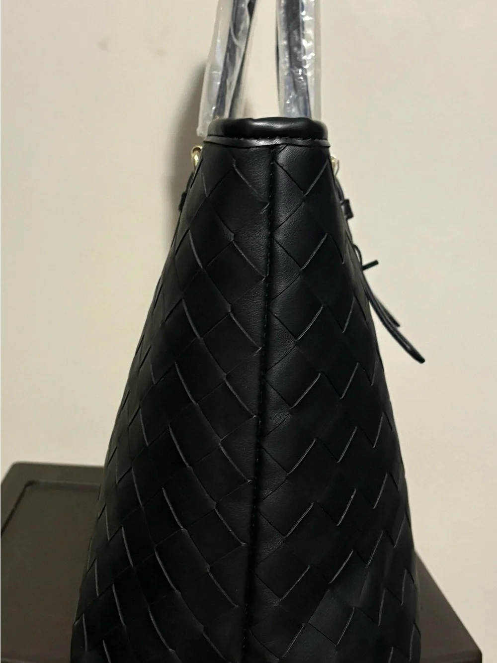 London Fog kylar woven tote Black Woven Tote with Gold Hardware